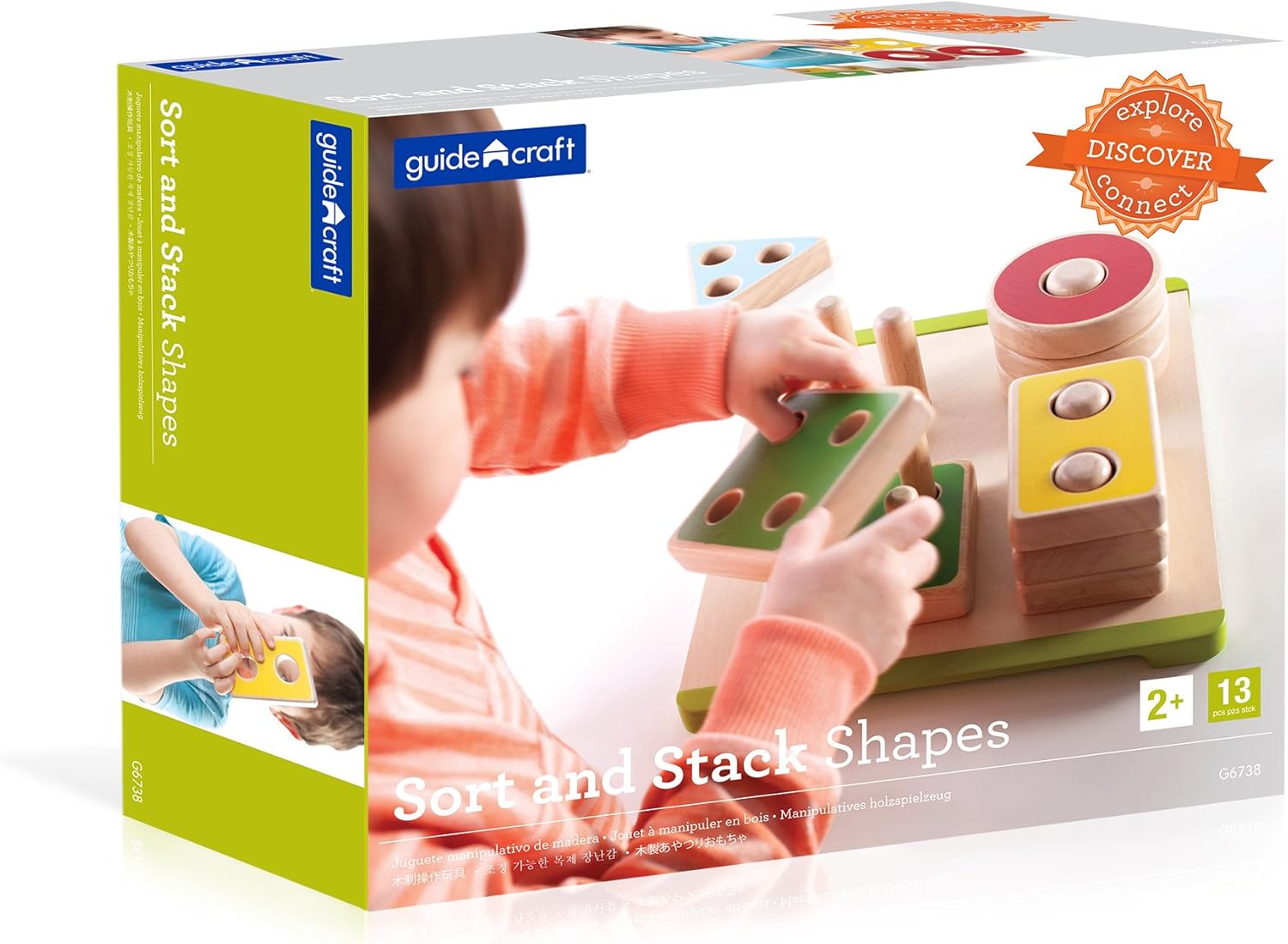 Guidecraft Sort and Stack Shapes Wooden Shapes with Matching Dowels - Educational and Learning Toys for Kids