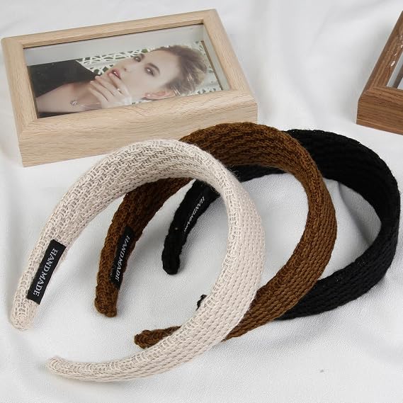 TEBIEKOY Headbands for Women Knitted Trendy 1.57 in Wide Head Bands Non Slip Cute Hairbands for Girls, Solid Color Elastic Hairbands for Womens Hair Fashion Hair Accessories,4 Pack