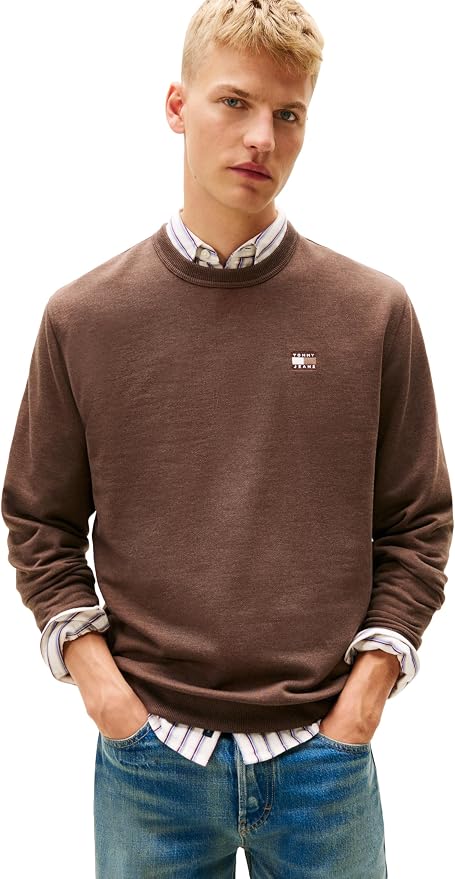 Tommy Jeans Men's Medium Weight Crewneck Sweatshirt With Embroidered Flag Logo fashion product photo