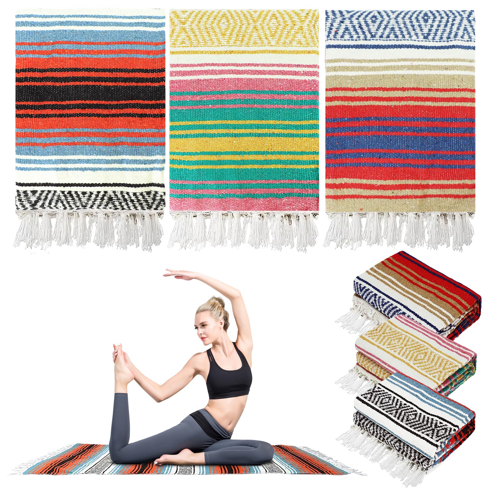 Couvertures de yoga mexicaines pour camping et pique-nique grand format