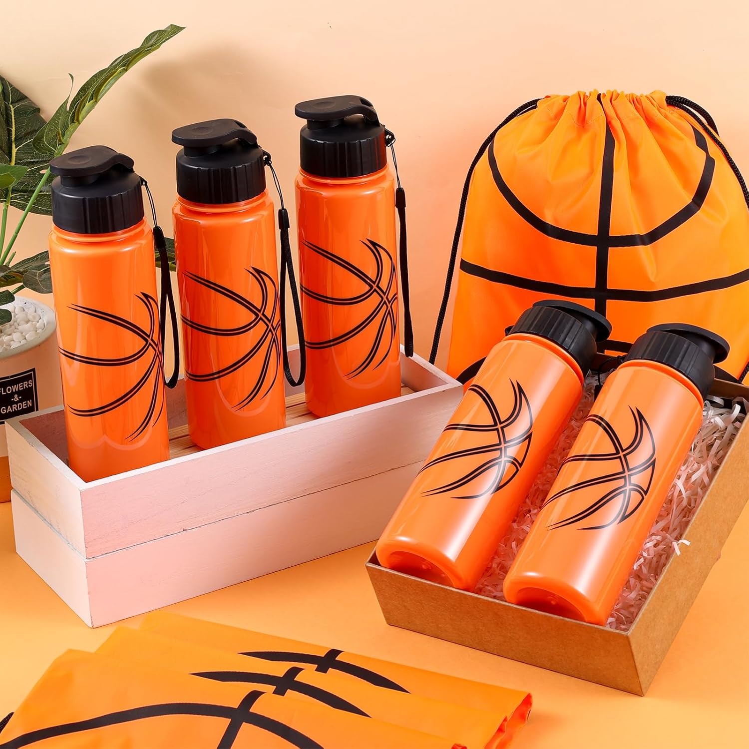 Olgaa 12 Pcs Basketball Party Favors Include 6 Pcs Water Bottle 20 oz 6 Pcs Drawstring Bag Sports Themed Reusable Drink Bottles Bulk Accessories for Players Lovers Team Gifts (Basketball) - Image 5