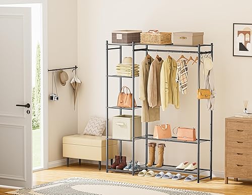 Miniatura 7 de Armario, perchero portátil con estantes de 4 niveles, organizadores de armario independientes y sistema de almacenamiento con varillas para colgar,