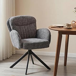 Esszimmerstuhl mit Armlehne 360° drehbar, Graur Chenille-Stuhl mit doppelter Polsterung & ergonomischer Rückenlehne, Polsterstuhl für Küche, Wohnzimmer, Arbeitszimmer, bis 160 kg belastbar