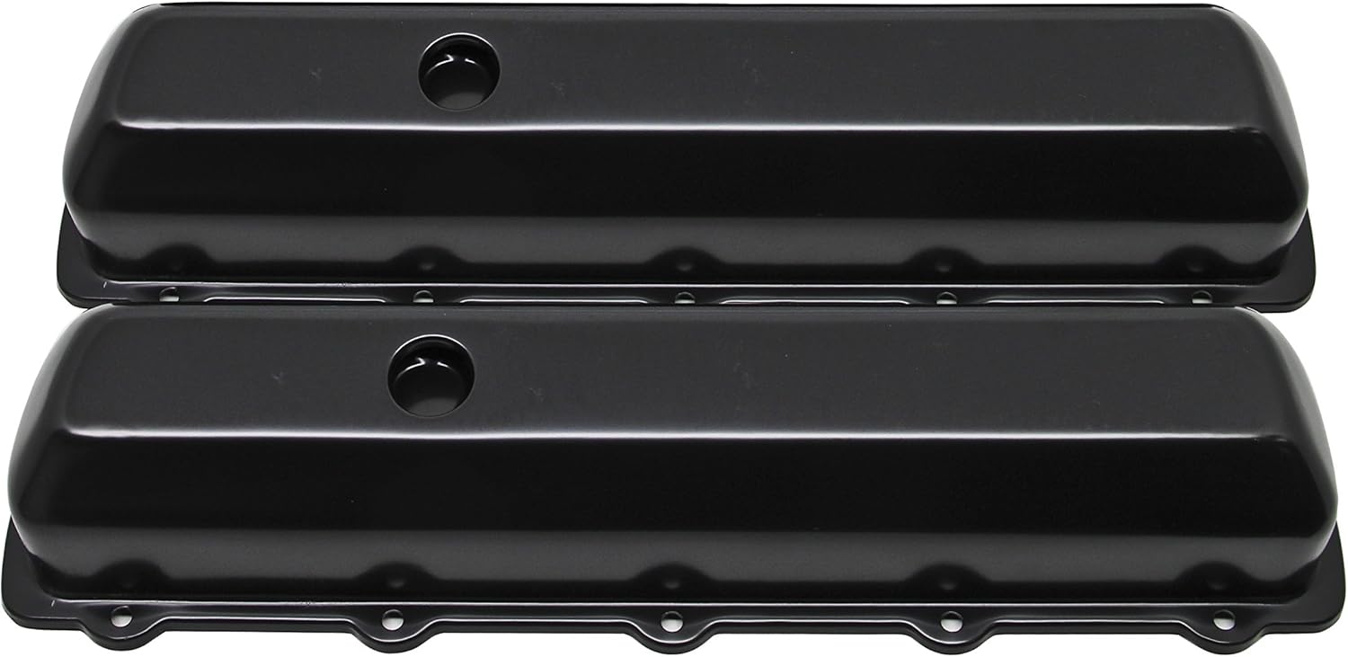 Steel Valve Covers – Fits 1964–1980 Oldsmobile 330‑350‑400‑425‑455 (Stock Height, 1 Push‑in Hole, Smooth Top) – Black Finish
