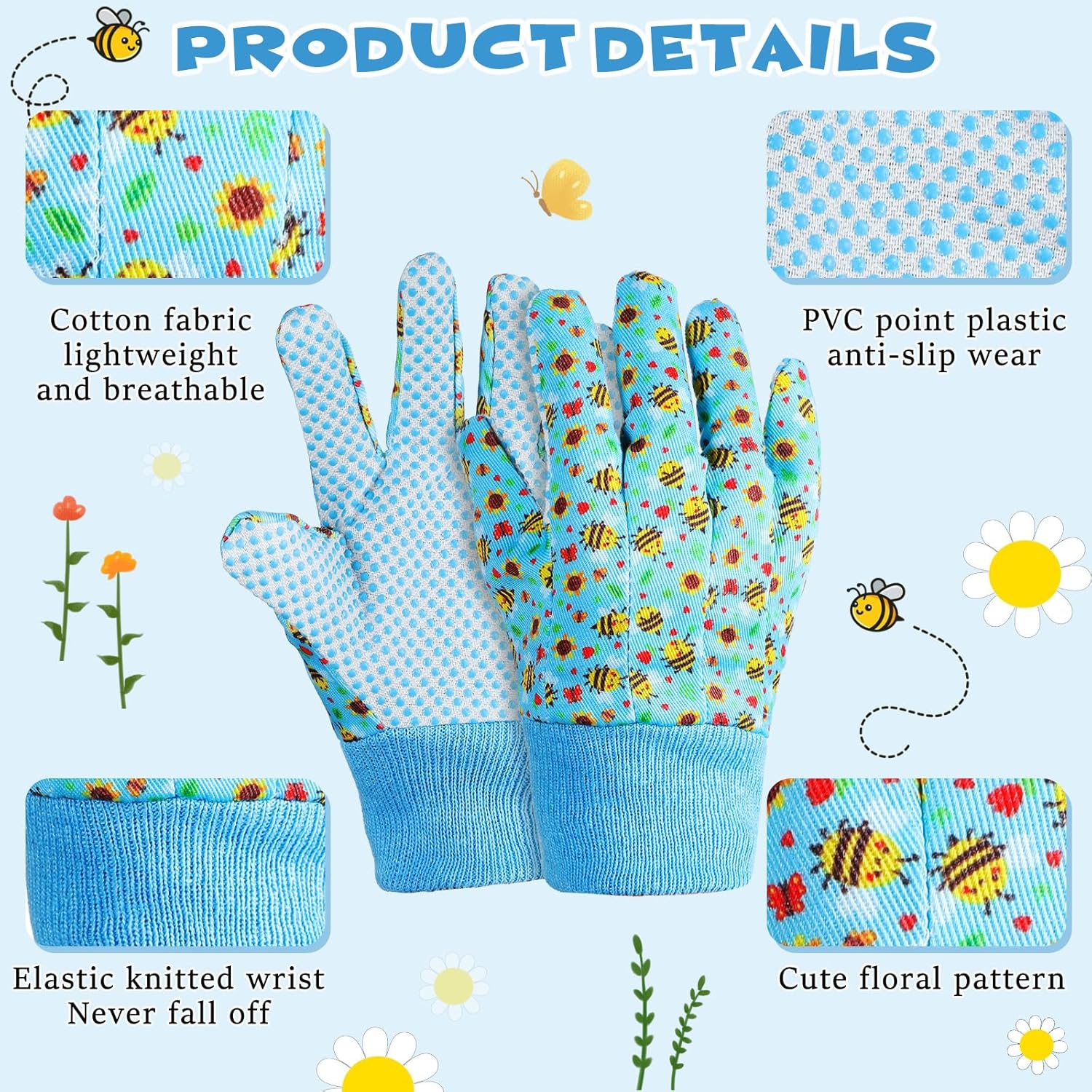Huukeay 24 Pairs Kids Garden Gloves Bulk Children Gardening Cotton Yard Work Gloves for Children Girls Boys Outdoor