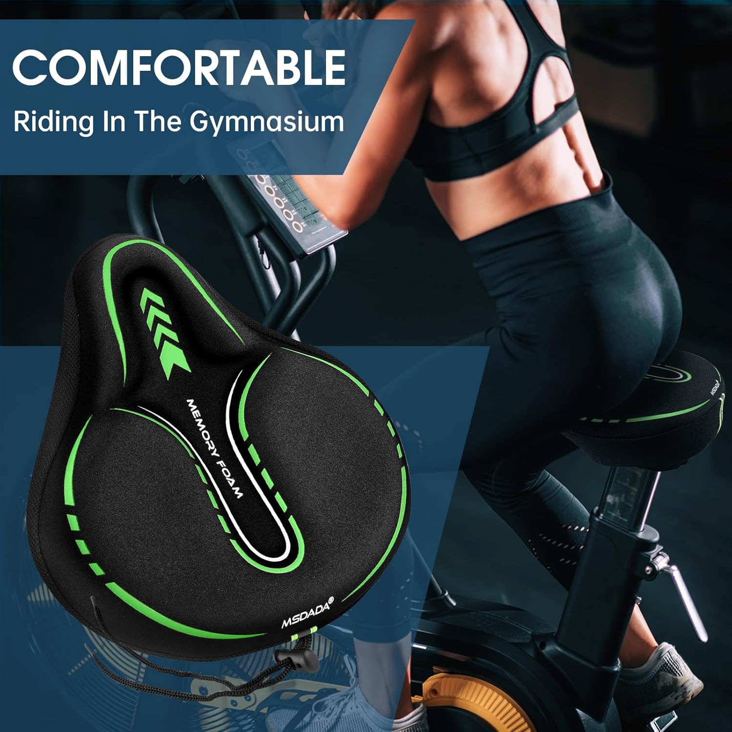MSDADA New Large Gel Bike Seat Cover, Extra Soft Bike Seat Cushion for Men Women Comfort Wide, Fits Indoor/Outdoor/Exercise Bikes (11.22 inch x 10.03 inch)