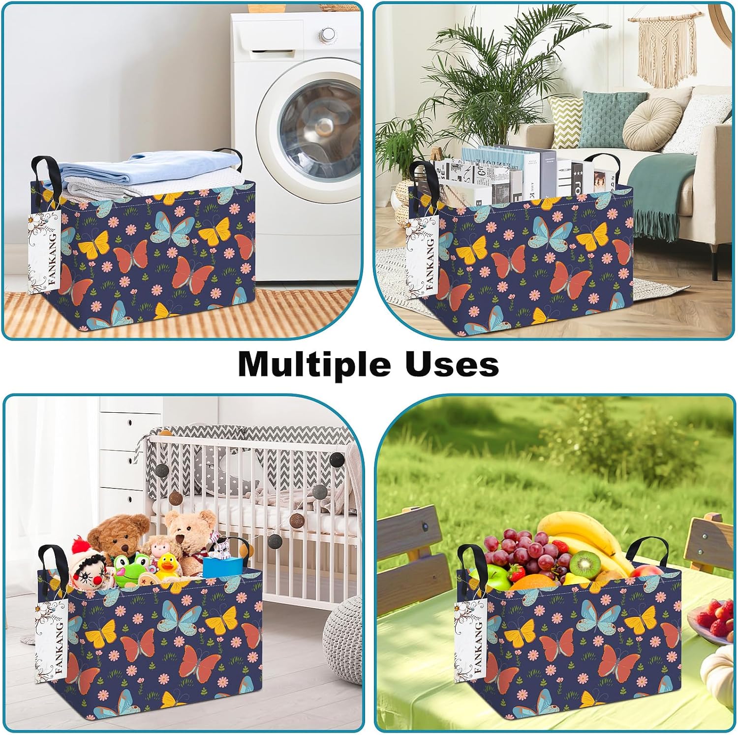 Rectangular Colorful Butterfly Fabric Storage Basket | Organizing hamper Foldable with Waterproof PE Coating box for Office, Bedroom，wardrobe,shelves,or furniture crevices