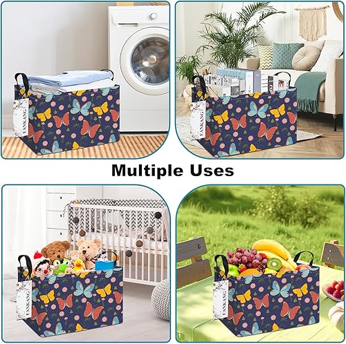 Miniatura 4 de FANKANG Contenedores de almacenamiento, cesta de lona plegable con revestimiento de polietileno impermeable, cestas de almacenamiento grandes para