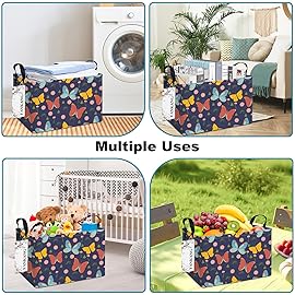 FANKANG Storage Bins, Nursery Hamper Canvas Laundry Basket Foldable with Waterproof PE Coating Large Storage Baskets for Kids Boys and Girls, Office, Bedroom, Clothes,Toys(Rec-Colorful Butterfly 