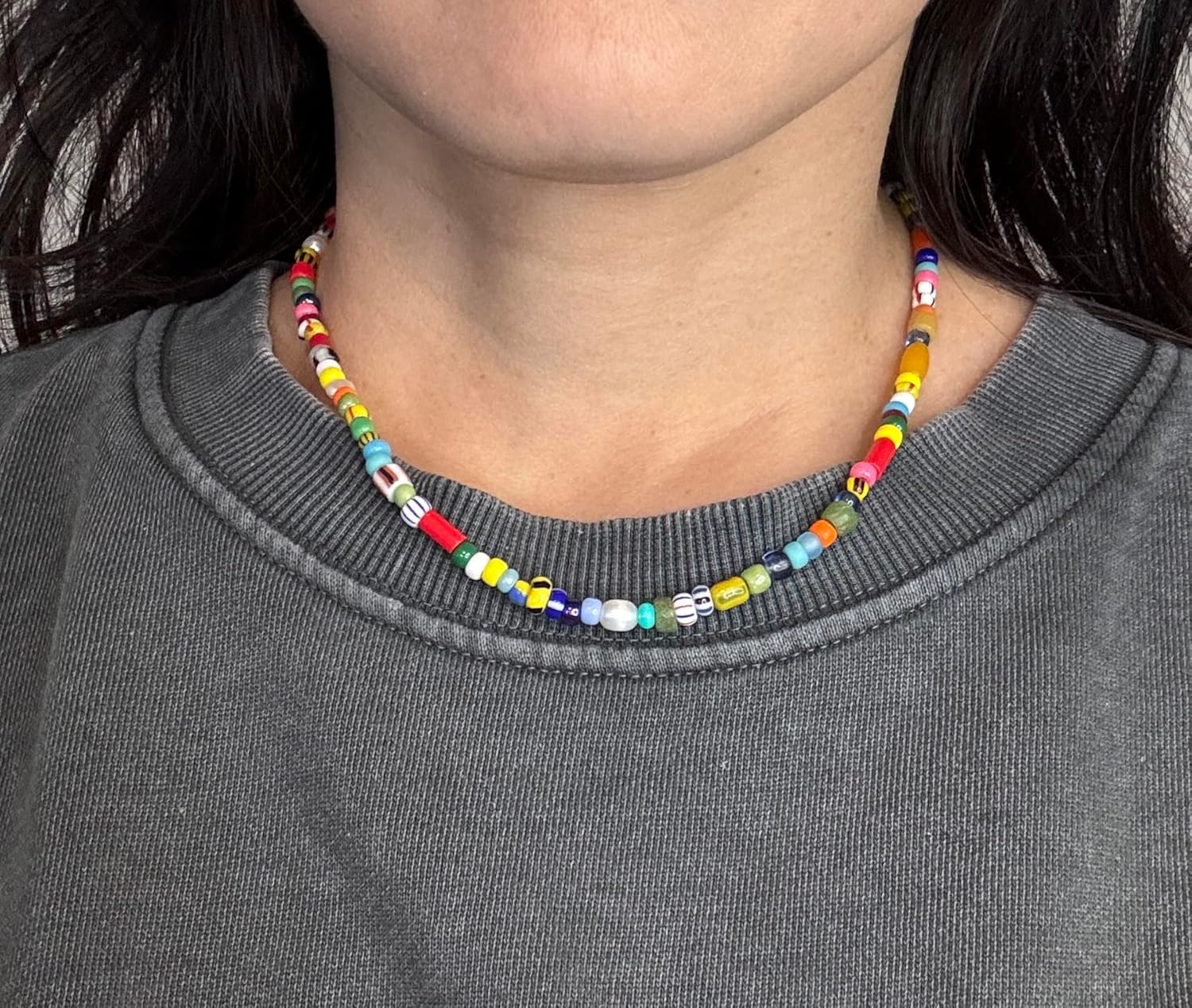 Mixed Cultured Freshwater Pearl~ Colorful Seed Bead Choker, Beaded Necklace, Pearl Necklace, Beach Choker, Gold Fill Sterling Silver