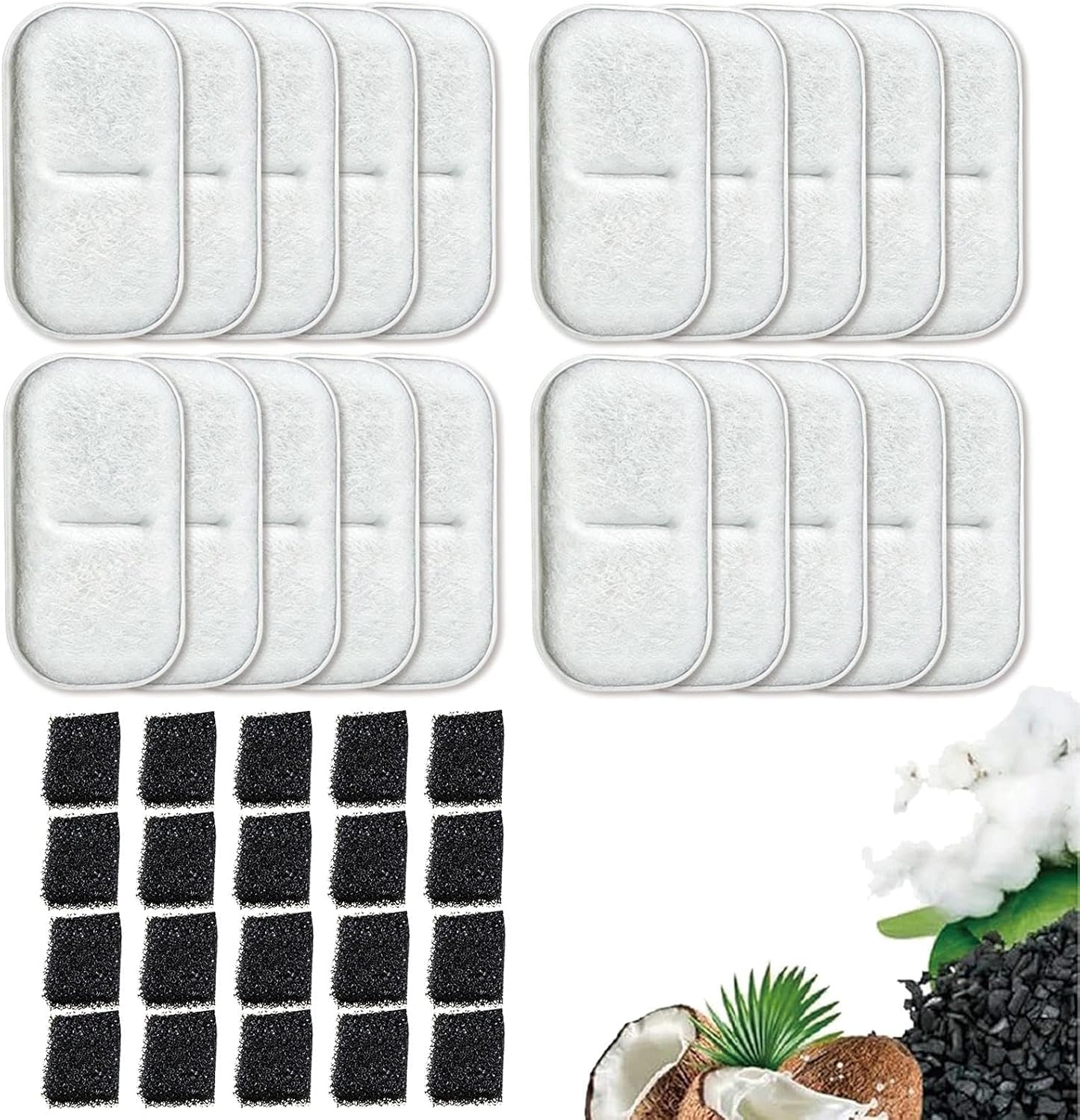 20 Pcs Cat Water Fountain Filter Compatible with 3.2L & 2L Water Dispenser | Pet Water Fountain Filters with Pre-Filter Sponges, Kitty Spout Pump Filters for 108Oz/3.2L & 67Oz/2L Water Fountain