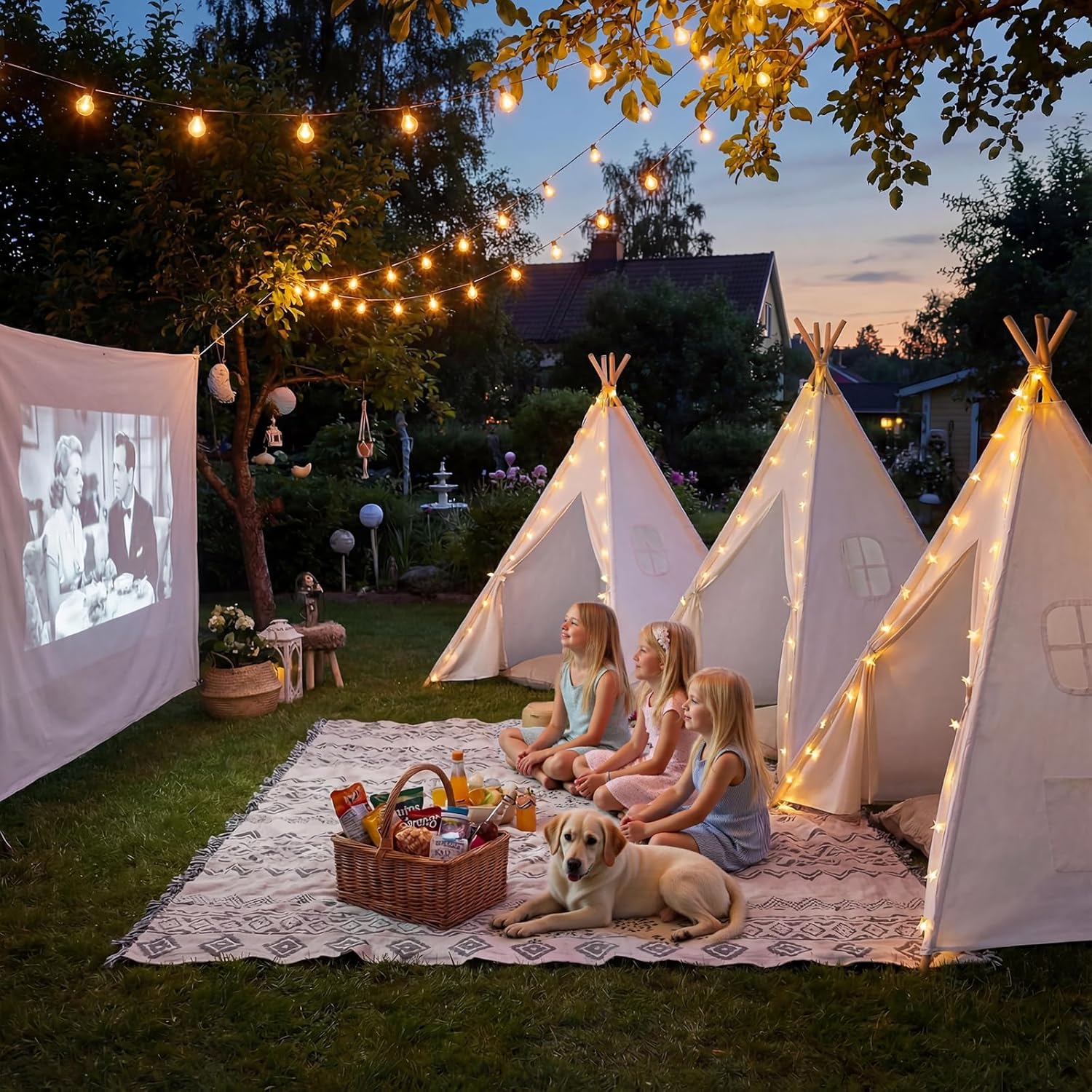 Wilwolfer 4 Pack Teepee Tent for Kids Slumber Party with Lights, Indoor Sleepover Play Tents for Girls, Foldable Toddler Playhouse for Sleepover Parties, White White 4 Pack