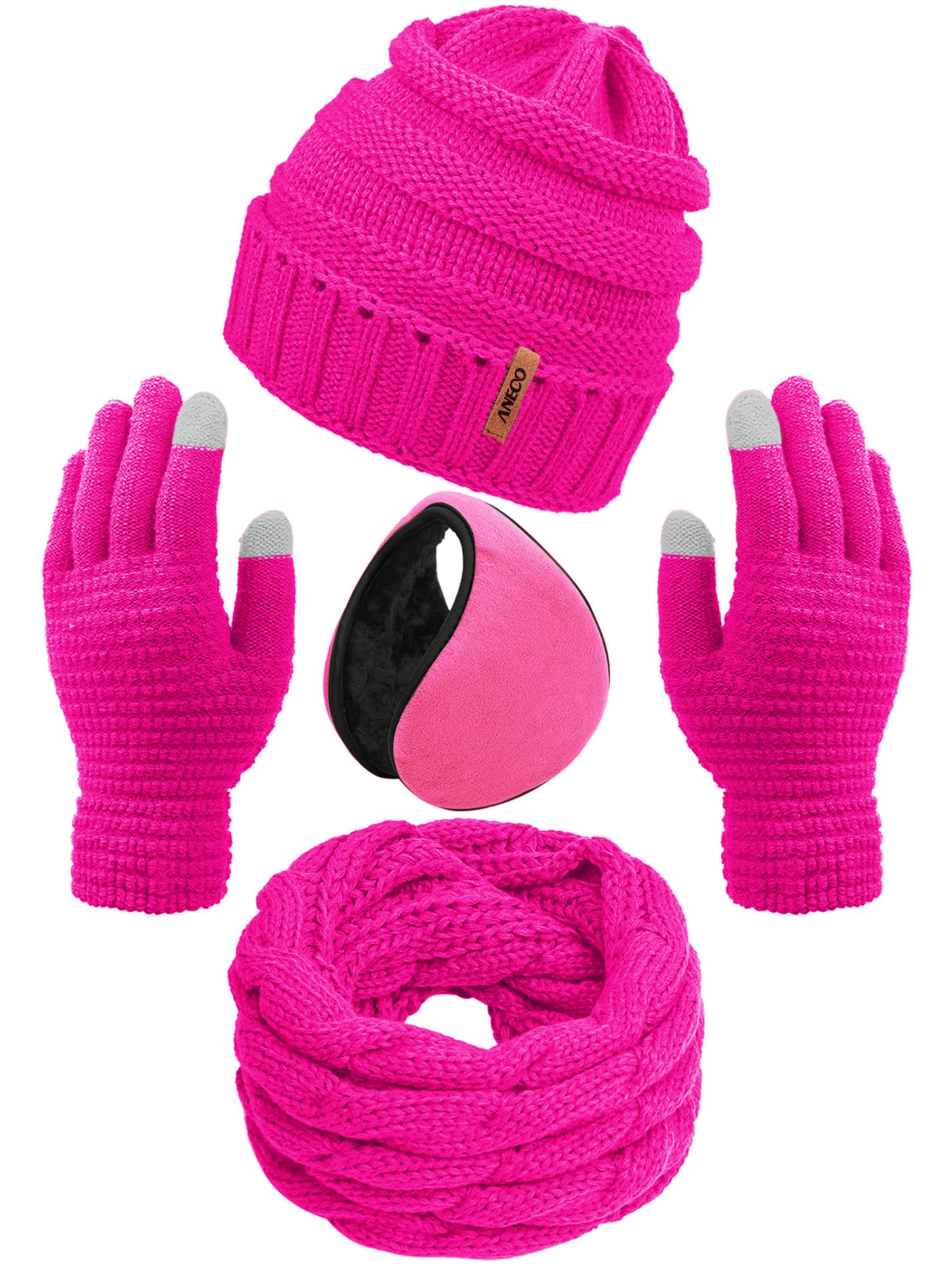 Winter Warm Sets Knitted Scarf Beanie Hat Touch Screen Gloves and Winter Ear Warmer for Men or Women-image-24