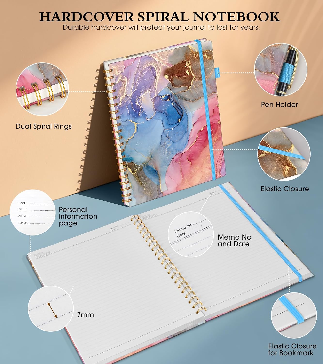 Spiral Notebook Journal 8.5” x 11”, A4 Large Notebooks for Women Men, College Ruled Lined Journal, 100 GSM Paper, Hardcover Spiral Bound Journals for Work School Note Taking, Vibrant Watercolor thumbnail