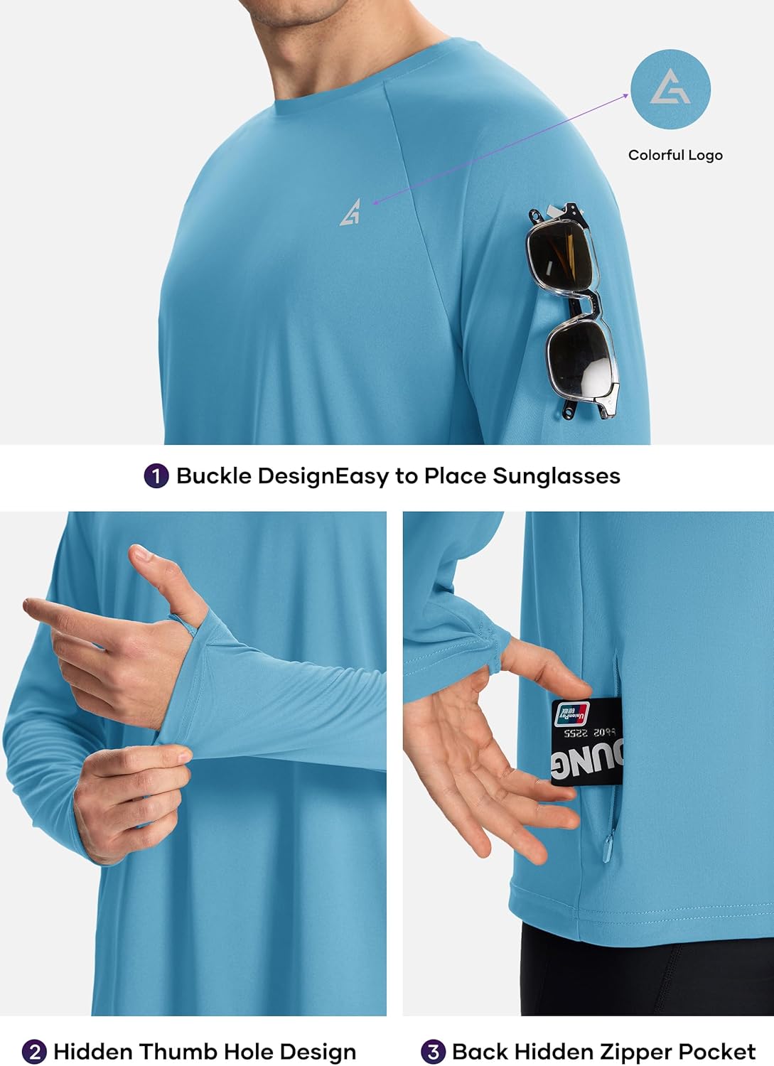 Men’s Sun Protection Shirts UPF 50+ Long Sleeve UV Shirt Rash Guard for Men Quick Dry Swim Fishing Beach Athletic - Image 4