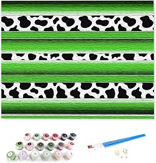 Paint by Numbers for Adults Without Frame, Mexican Stripes Cow Texture Print Animal Fur Texture Green DIY Acrylic Painting by Numbers Kits on Canvas for Kids Beginner, 12"x16"