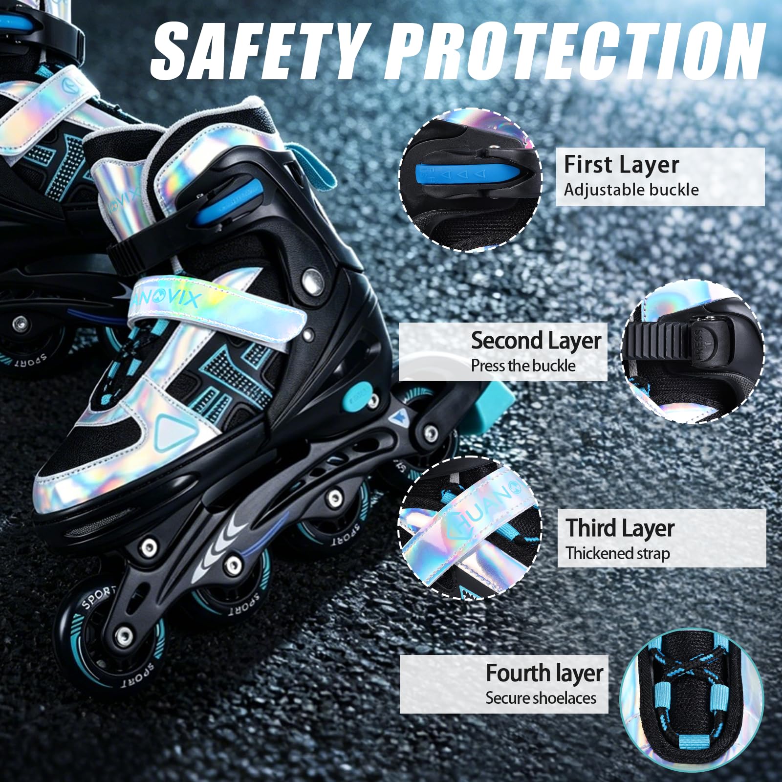 Kids Inline Skates - Adjustable Roller Skates for Girls Boys Teen Adult