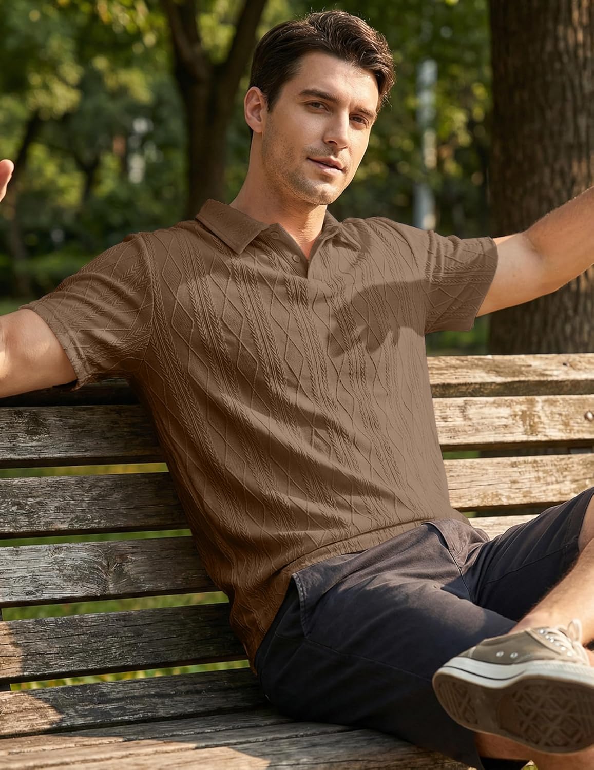 JMIERR Mens Polo Shirt Textured Knit Button Casual Short Sleeve Summer Vacation Beach Stretchy Golf Shirts - Image 7