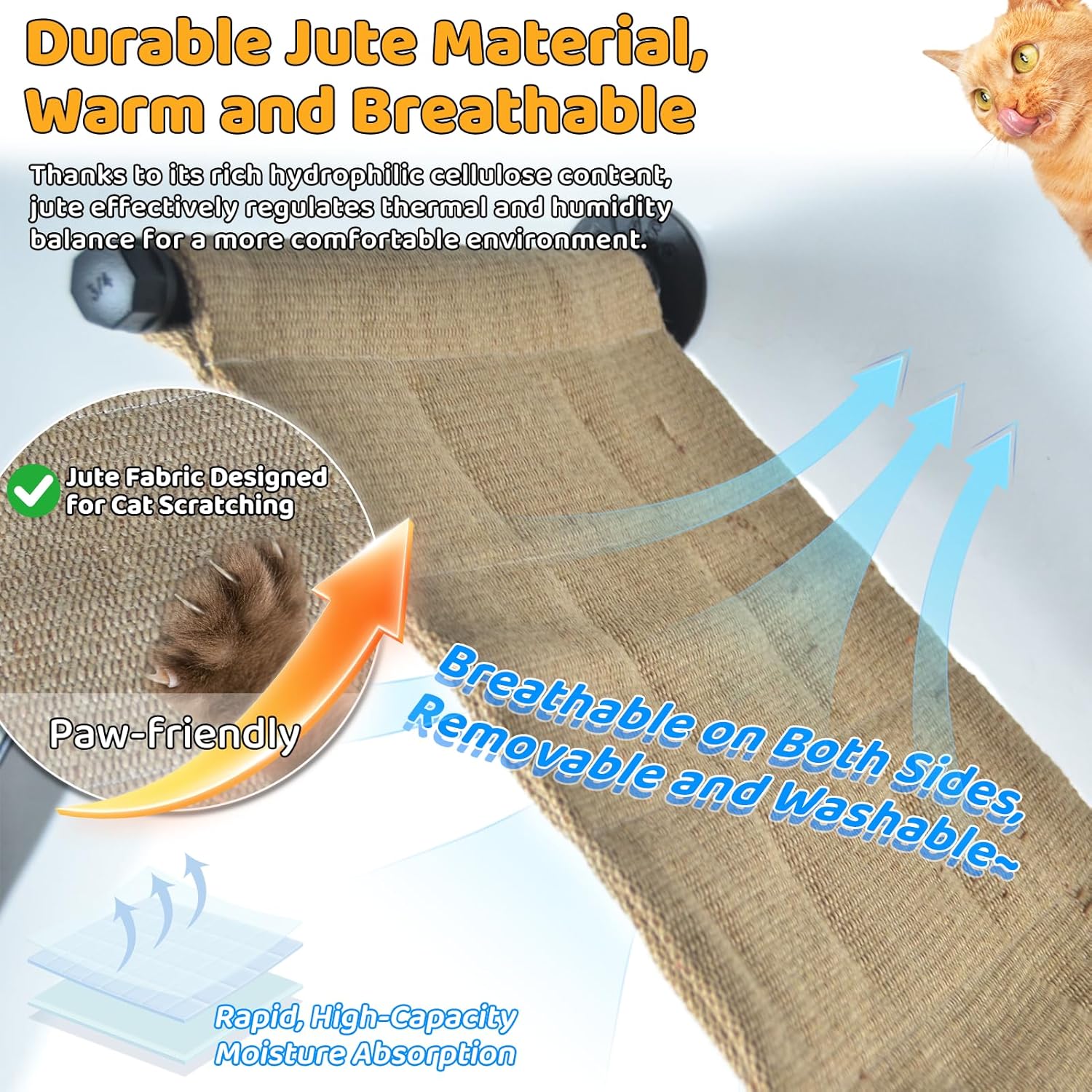 Cat Wall Shelves Scratcher Mat Scratcher 34.64 x 12.59 Inch, Climbable Burlap Scratch Pad for Cats Space-Saving & Playing, Climbing & Resting Stabilized Cat Wall Hammock Large Cats or Kittens