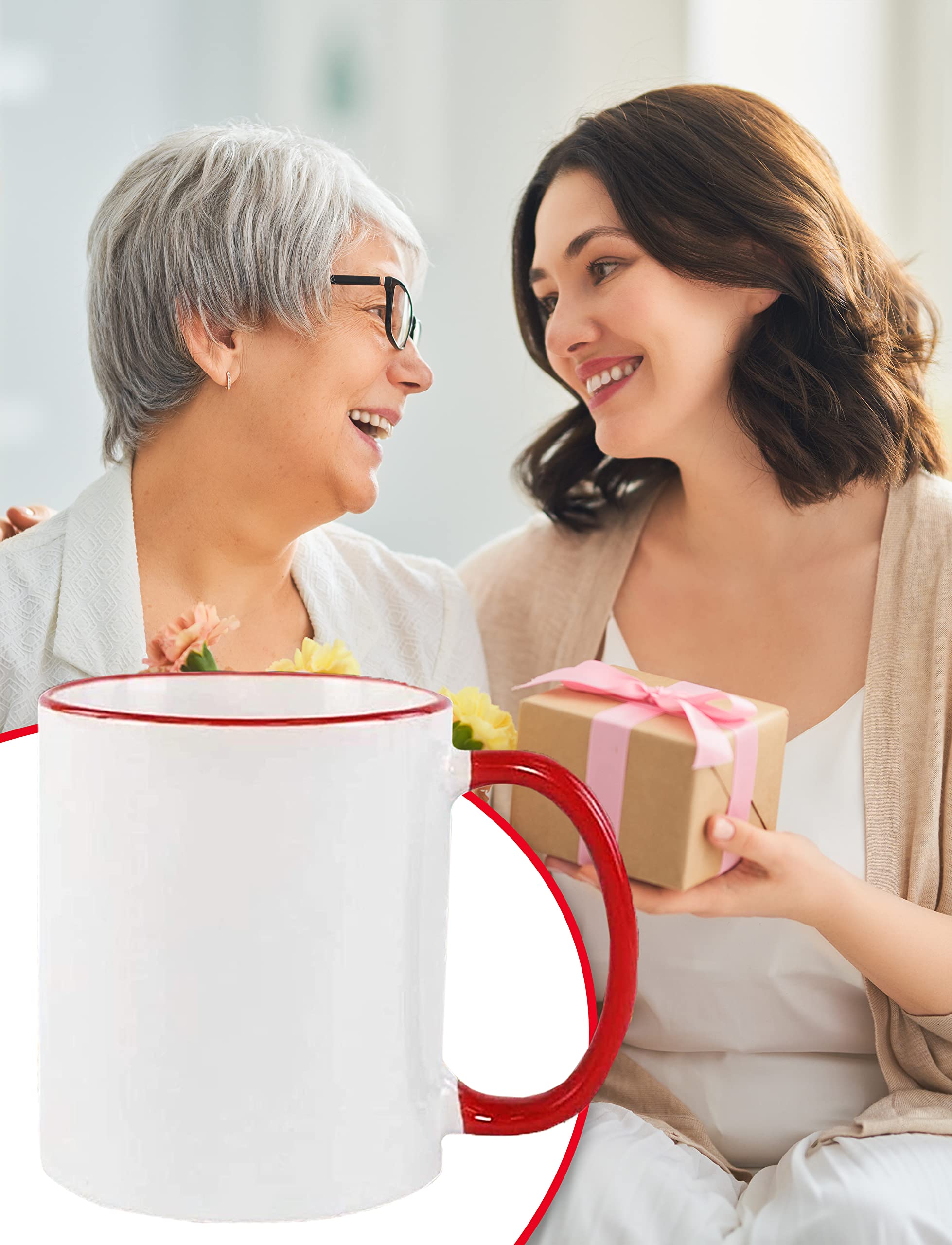 Amazon.com: BLUE RIBBON 11 oz White Ceramic Coffee Mug with Colored Rim and  Handle - Comes with Gift Box and Foam Supports - RED Pack of 2 : Home &  Kitchen