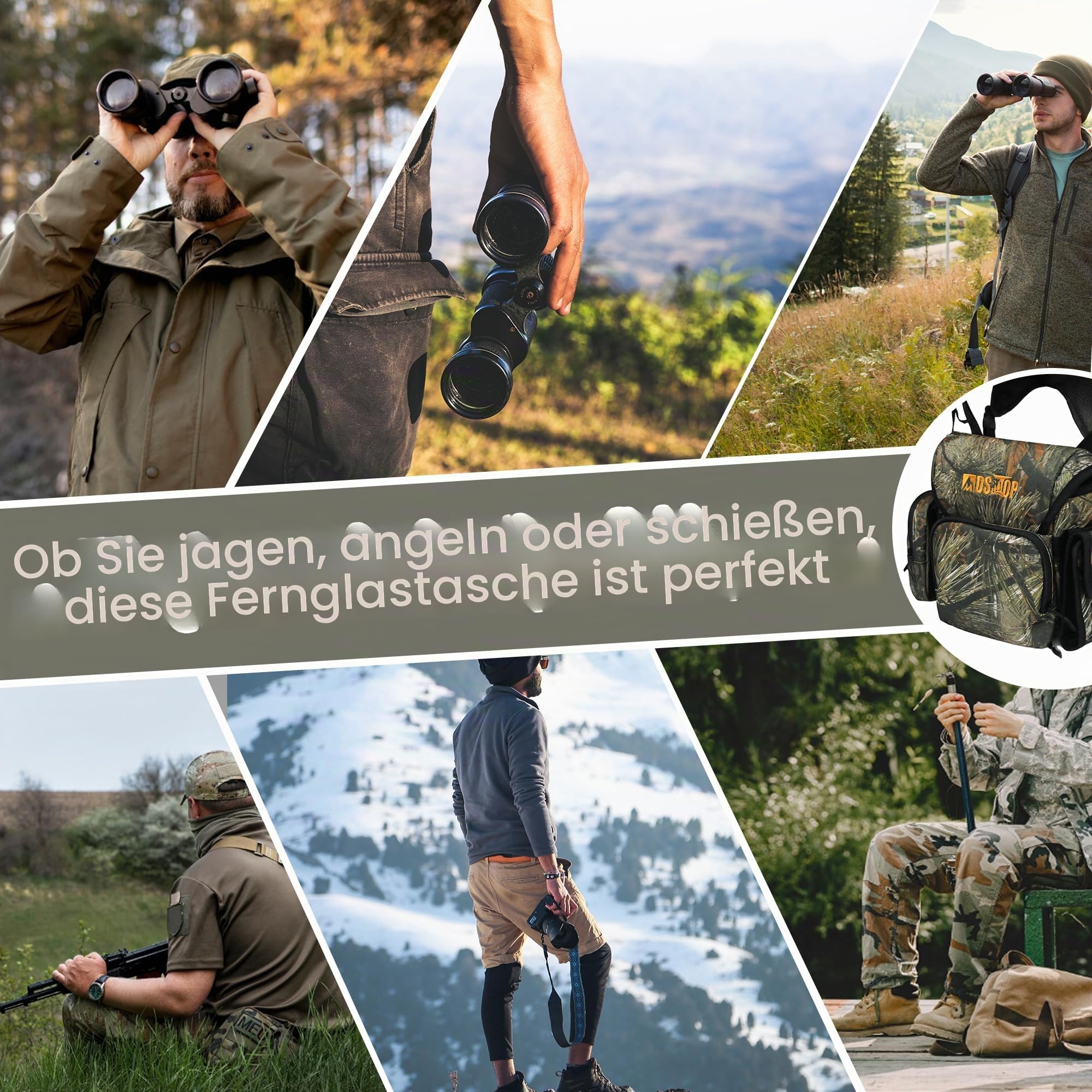 MDSTOP Fernglas-Brusttasche, Bino-Tasche mit Entfernungsmesser-Tasche, Bino Geschirr, für Vogelbeobachtung, Jagd, Wandern, Schießen (Kiefernnadel-Camo)