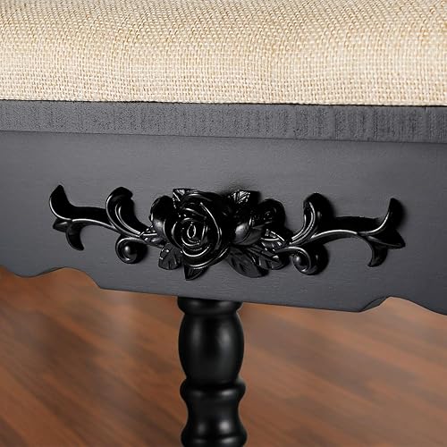 Miniatura 6 de URFORESTIC Taburete de tocador de madera de roble, moderno taburete de maquillaje con superficie de asiento cóncavo, capacidad de 300 libras, fácil