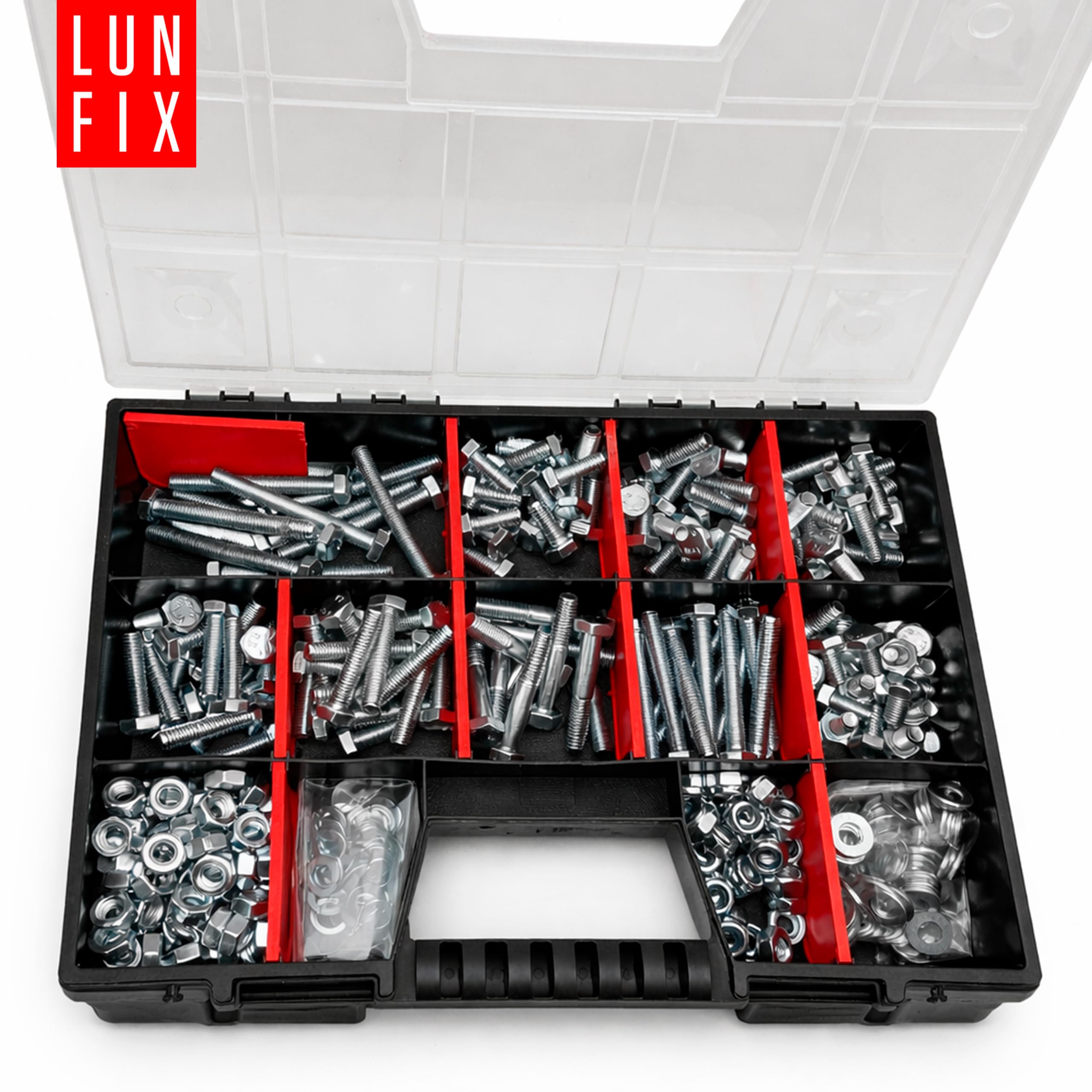 Set di viti, dadi e rondelle M12, 390 pezzi, DIN 933/985/127, in acciaio zincato, assortimento di viti esagonali, anello a molla, viti per macchina, viti filettate, assortimento di viti