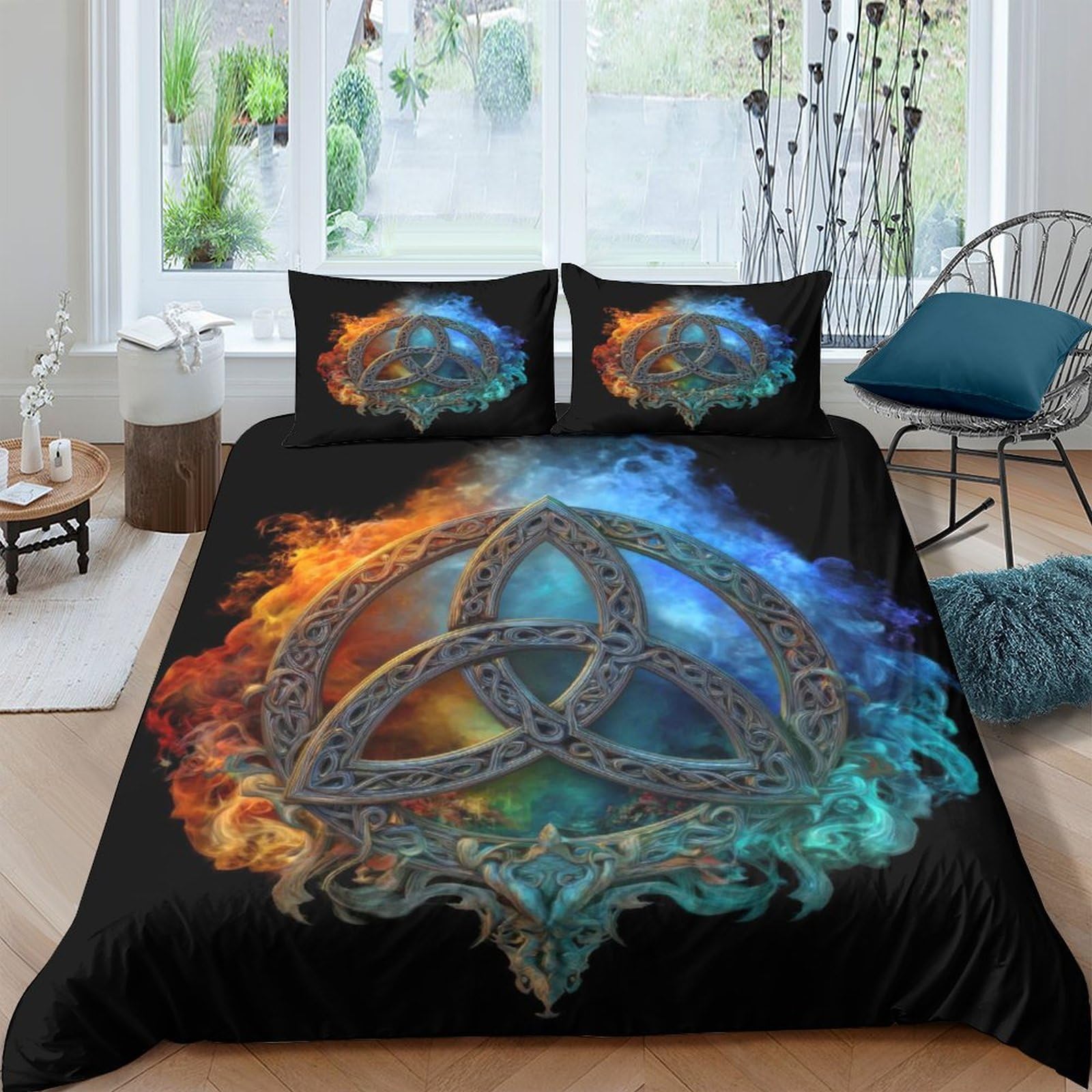 Ctjqhvkz Style-9 3D Printed Celtic Knot Fitted Sheet Microfiber Flame Aura Bed Cover For Bedroom Decor Dorm Easy Wash Single（135X200cm）