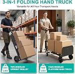 3-in-1 Camions à main repliables, 500lbs Dolly convertible, chariot à dolly avec roues lourdes, chariot mobile avec poignée rétractable, chariot collasible pour le déménagement bureau/maison/entrepôt/boîtes/cartons (noir)