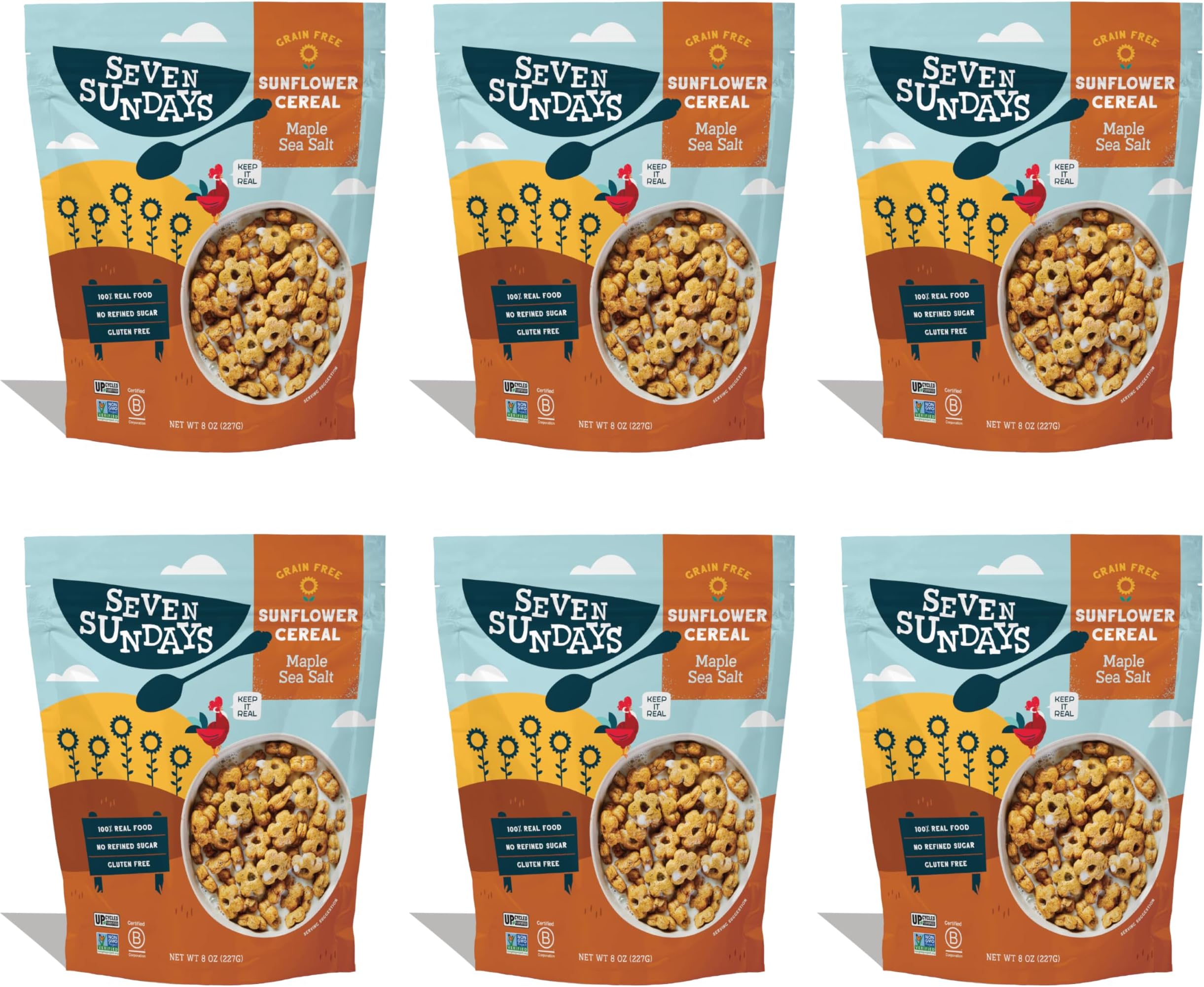 Seven Sundays Sunflower Cereals Maple Sea Salt 8oz Bag (Pack of 6), Grain & Gluten Free, 5g Upcycled Protein, 0g Refined Sugar, Salty Sweet Snack