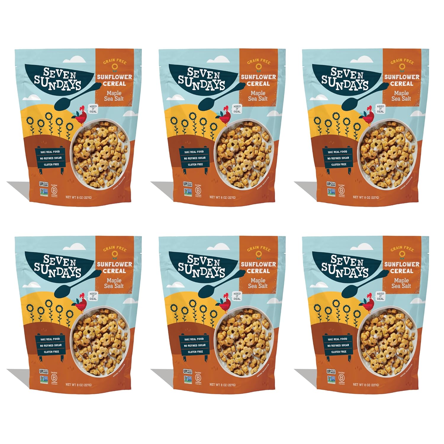Seven Sundays Sunflower Cereal, Maple Sea Salt, 8 Oz Bag (Pack of 6), Grain & Gluten Free, 5g Upcycled Protein, 0g Refined Sugar, Salty Sweet Snack
