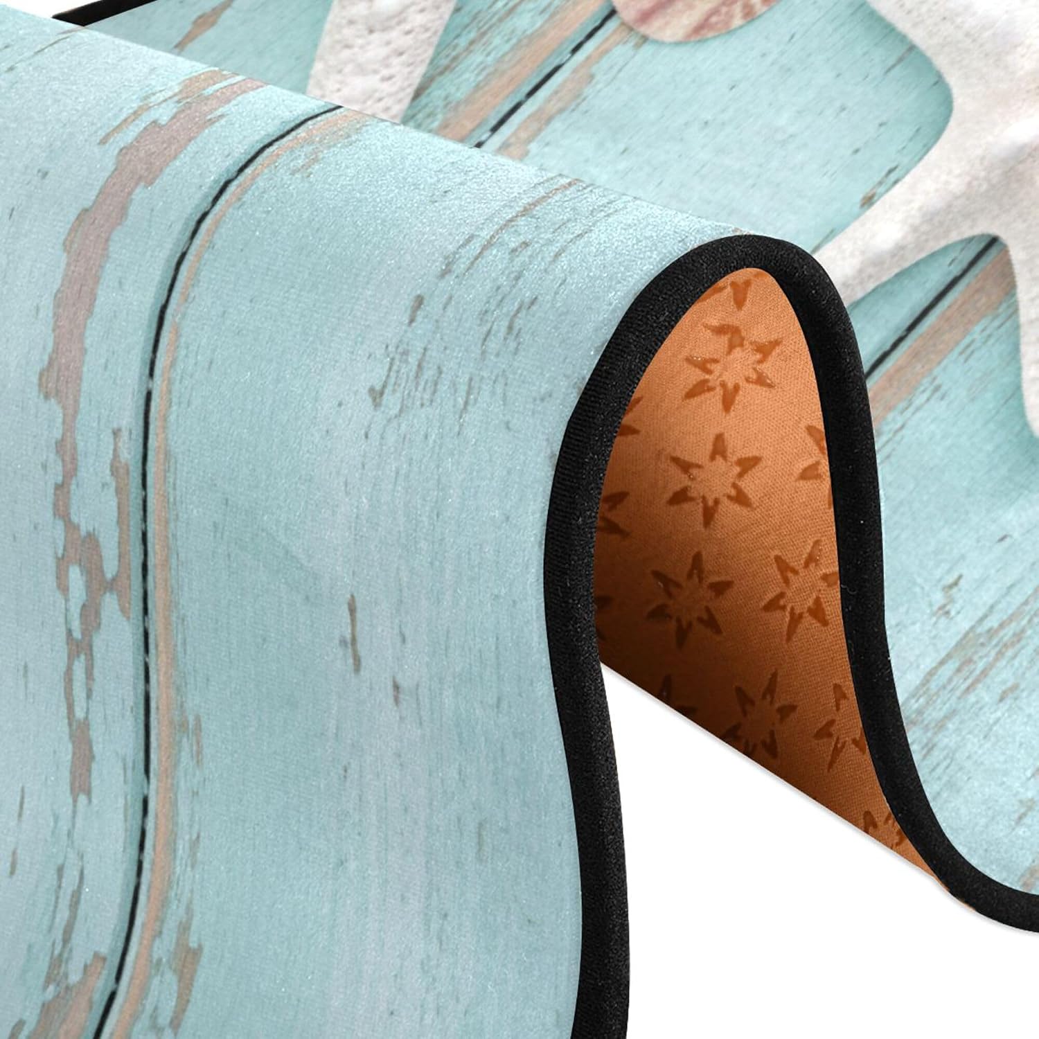 MNSRUU Long Runner Rug for Hallway Sea Shells On Teal Wooden Area Rug Indoor Runner Mat Entry Carpet for Corridor Kitchen Floor 2x6 FT