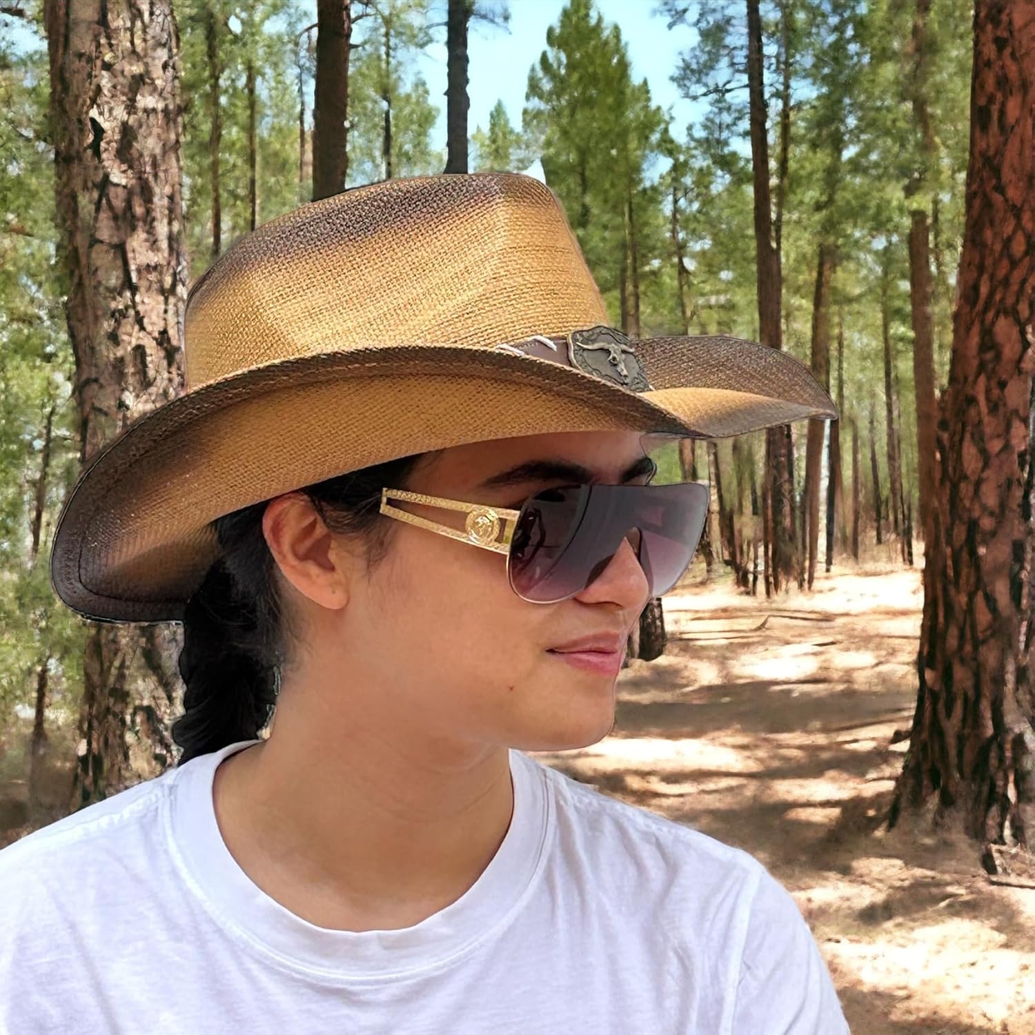 American Western Straw Cowboy Hat Men's Womens Hard Patriotic Classic Hard Shell Sun Protection Hats - Image 6