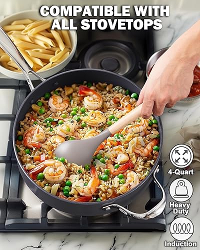 Miniatura 2 de Cooks Standard Sartén antiadherente de 4 cuartos de galón con tapa, sartén profunda de 10.5 pulgadas de profundidad, utensilios de cocina de