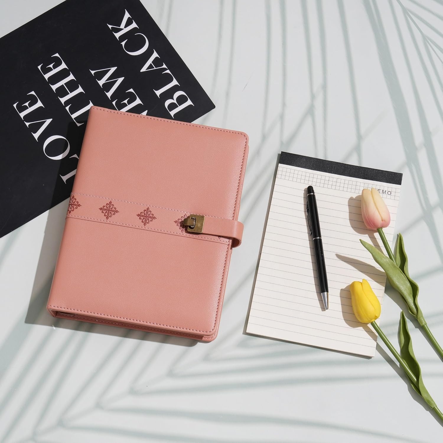 WASON A5 Journal Binder PU Leather Composition Notebook Ruled Spiral Diary Portfolio with Pen, Refillable Paper, Removable Clipboard, Notepad for Business Travel School Planner Organizer (Pink) image 3
