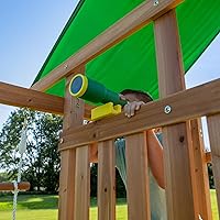 Vista 8 de Backyard Discovery Mount Mckinley - Juego de columpio de madera de cedro con tobogán de olas, plataforma de juego, pared de escalada doble, escalera