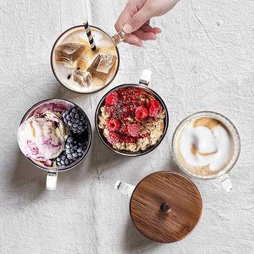 Miniatura 3 de Artena Tazas de café de vidrio de 15 onzas, tazas de café, tazas de té transparentes acanaladas, vasos de café helado, bonitos accesorios de barra