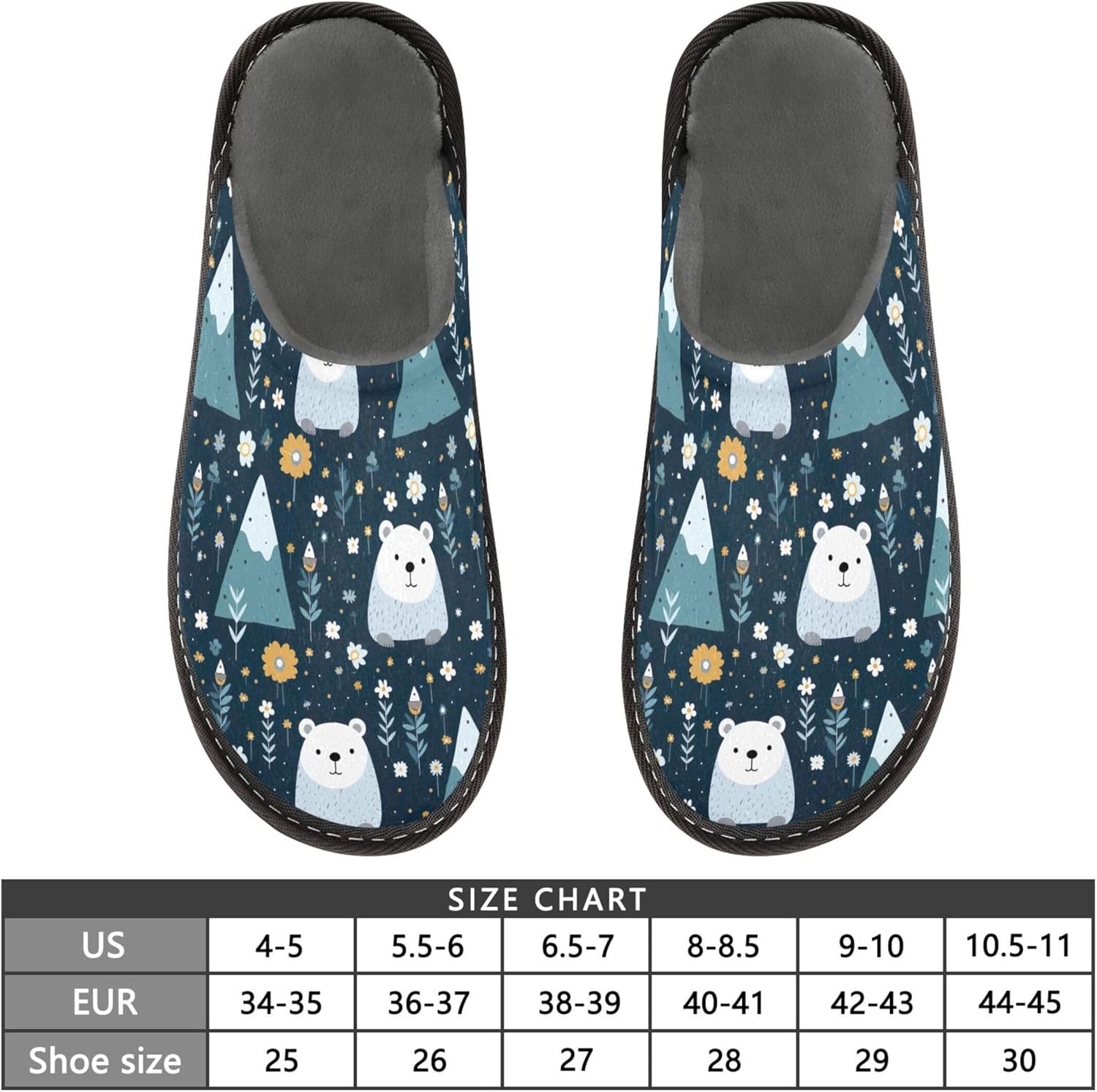 Cute Bear Flowers House Slippers – Cozy Fuzzy Slippers for Guests, Washable & Disposable, Perfect for Shoeless Home, Spa & Hotel Use A112945