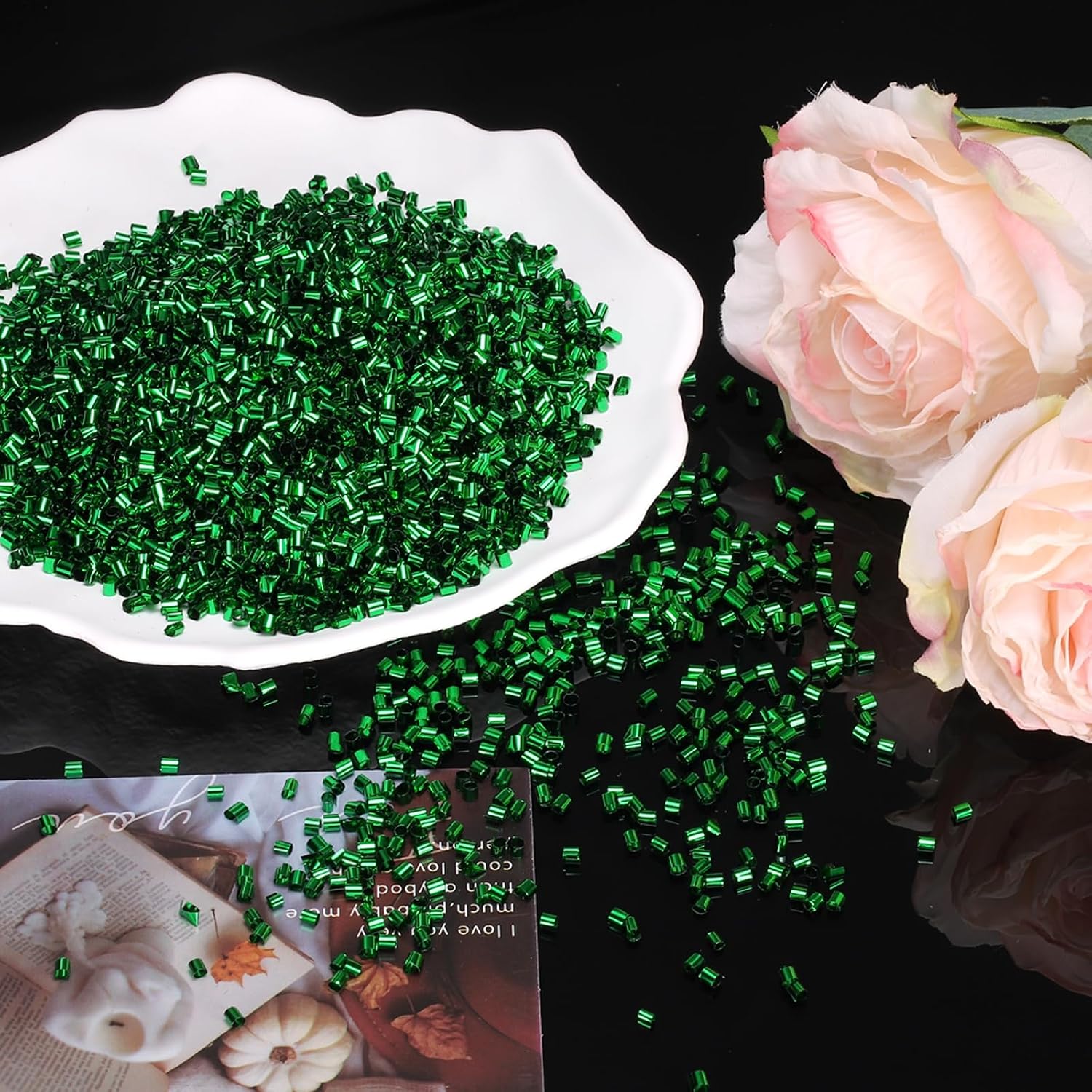 PATIKIL Straw Tube Beads, 70g/2.47 Oz 3D Soft Plastic Beads for Crystal Mud Vase Filling DIY Craft Clay Kit Supplies Handmade, Dark Green image 4