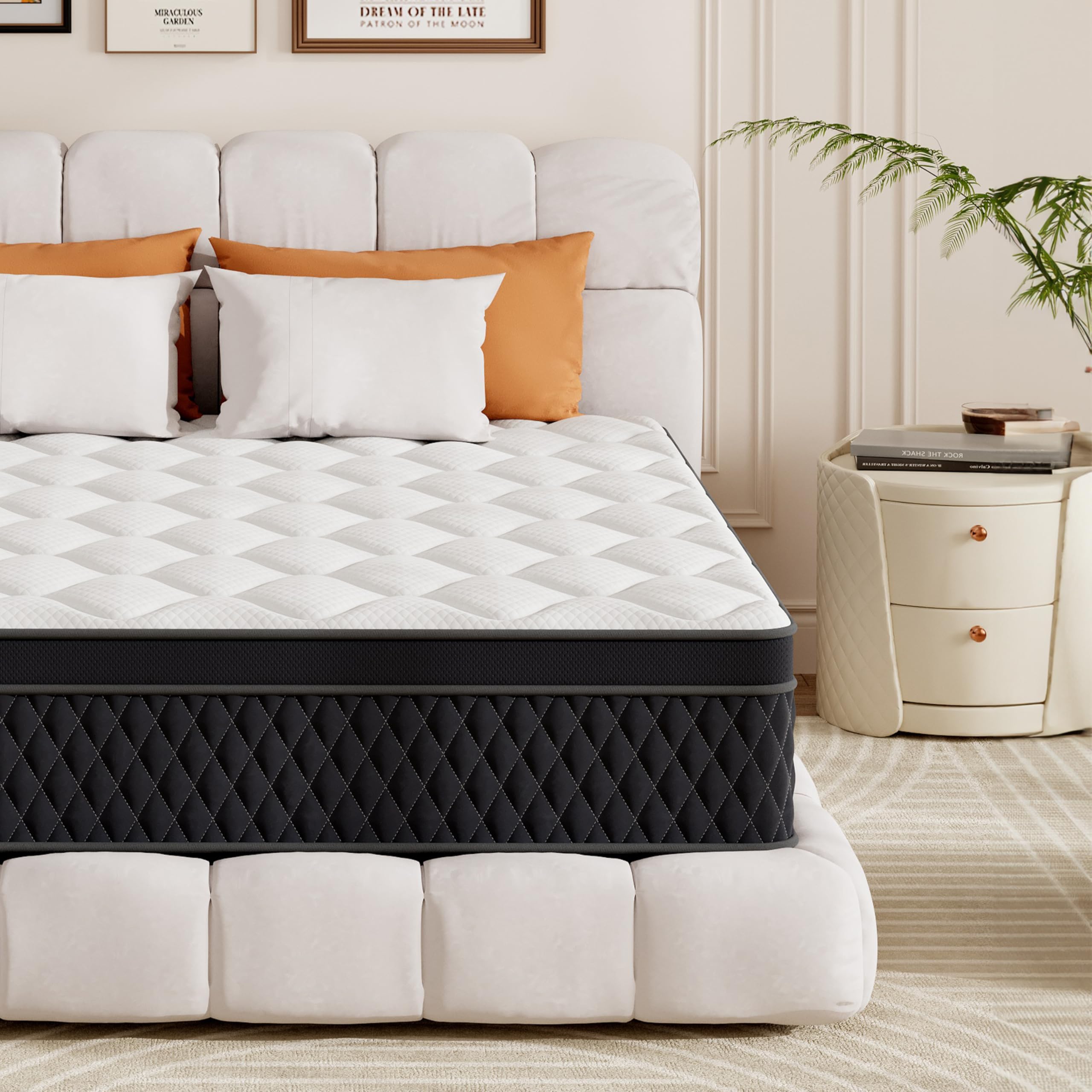 10.6 Inch Medium Firm Hybrid Mattress, 5FT King Mattress with Memory Foam & Pocket Springs, Orthopedic Zoned Support, OEKO-TEX Certified, 150x200x27cm