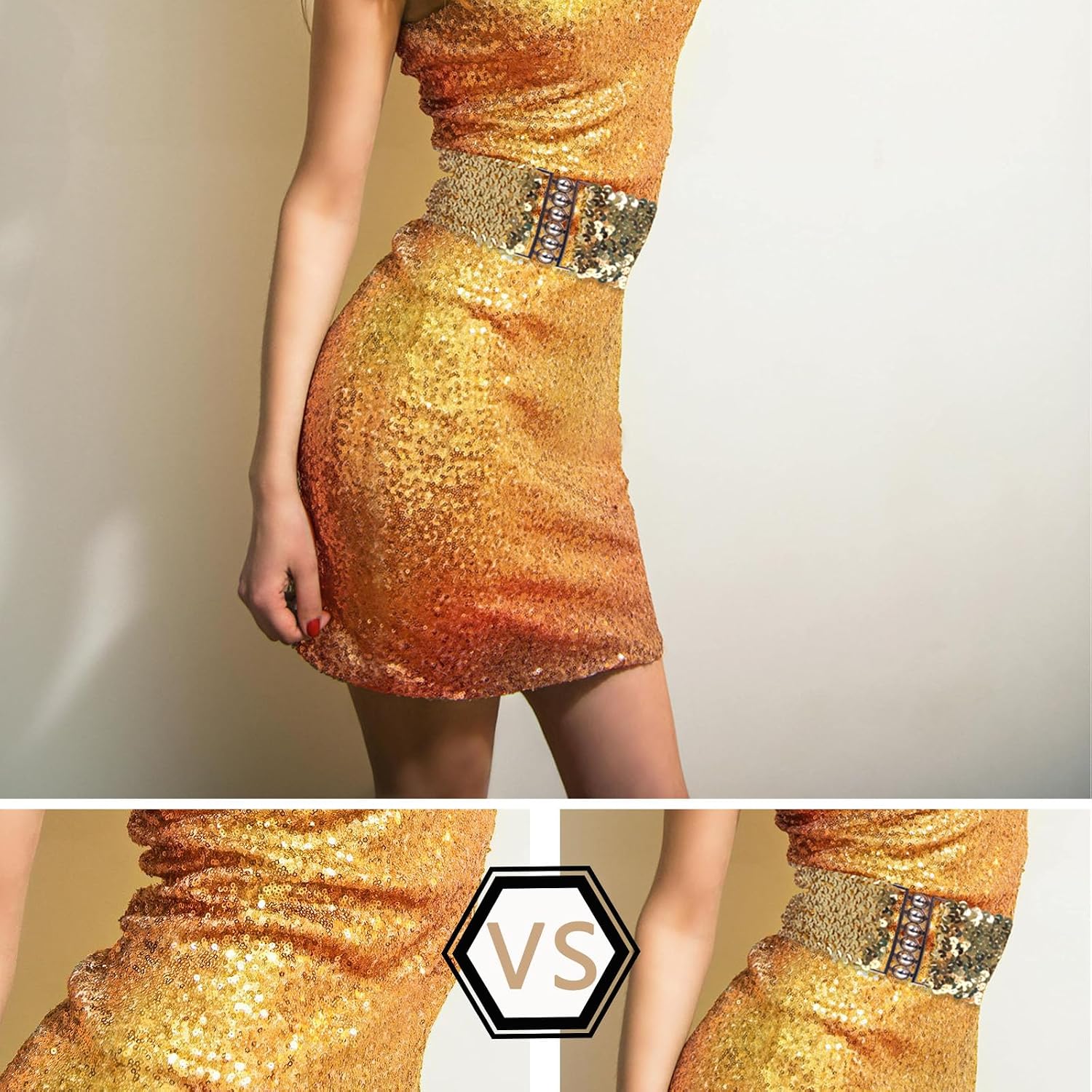 Abvsdu 4PCS Sequin Belts for Women, Sequin Belt for 70s 80s Costume Party, Metal Buckle Sequins Belt for Women Girls Disco Party(Gold Silver Black)