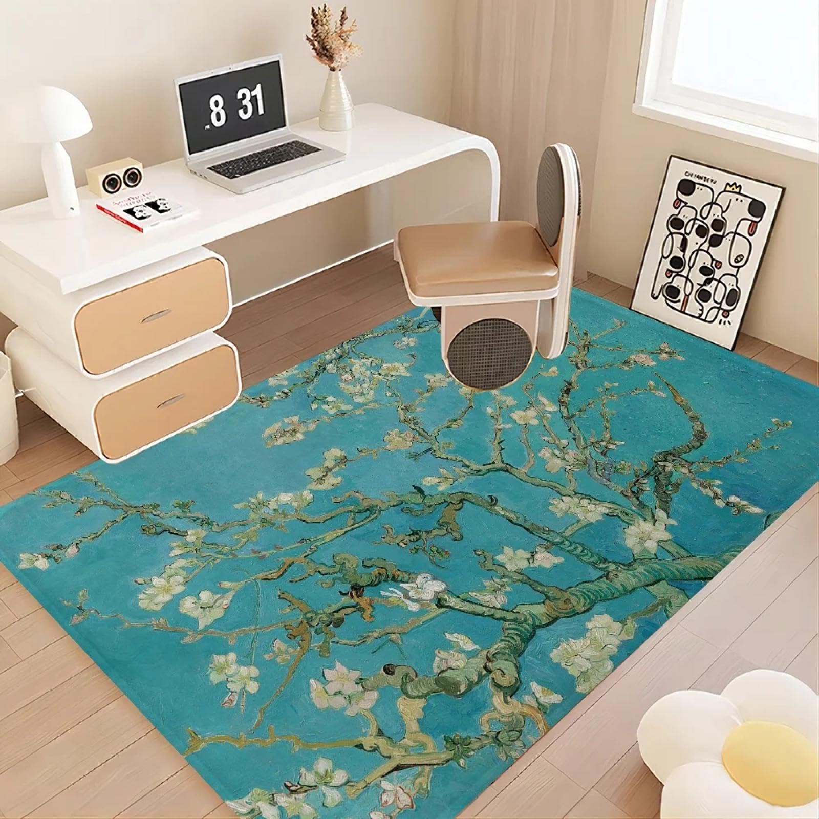 Tapis de sol fleur d'abricot 120x170cm pour salon et bain