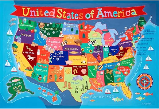 Waypoint Geographic Kids USA Wall Map, Laminated Map Poster for Kids, Informative Learning Resources, Illustrated Wall Map for Playroom and Classroom Decor, 24" x 36"