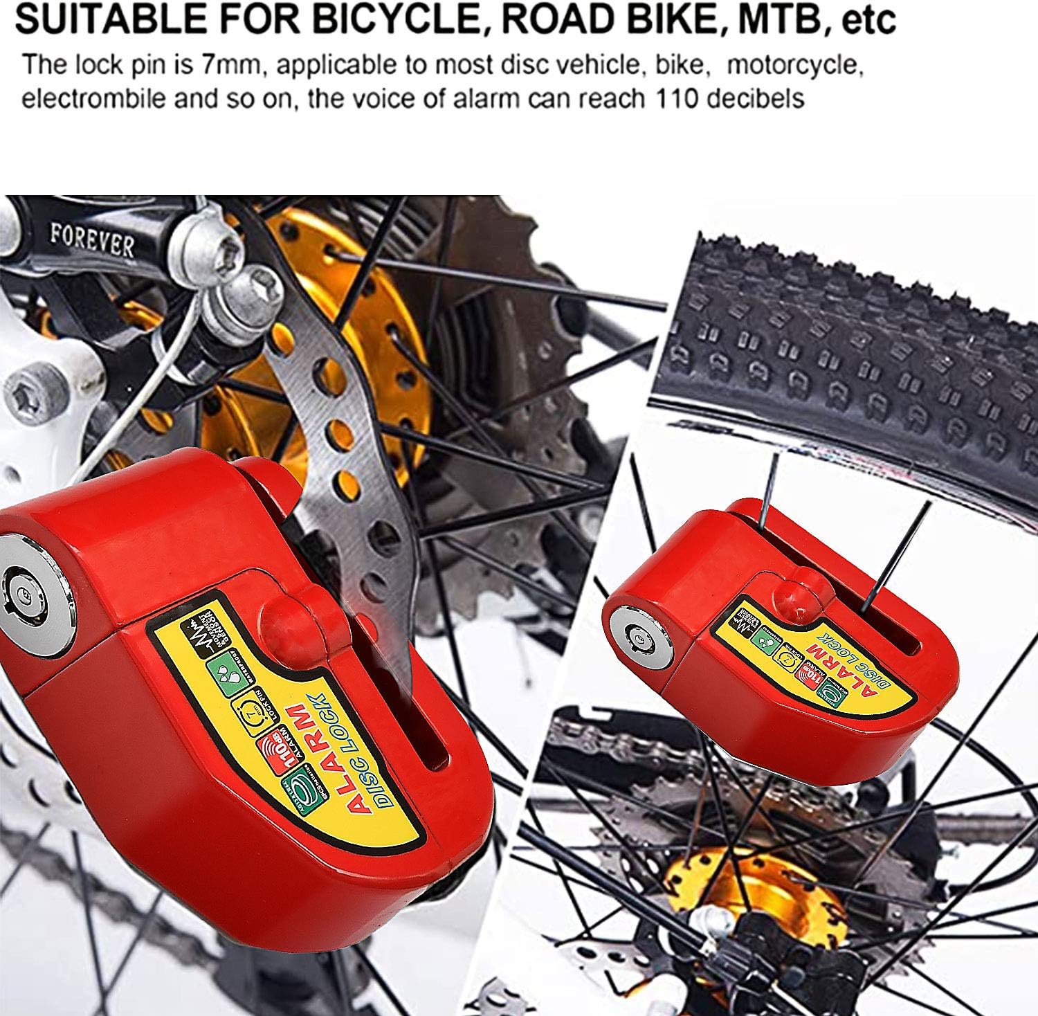 Black Friday Sale 2022 TANDD Alarm Disc Lock with 110dB Alarm Sound, Waterproof Motorcycle Lock, Wheel Padlock Security Lock, with 5feet Reminder Cable, for Motorcycles Scooters Bikes 2 Keys (Black)