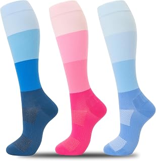 fenglaoda 3 Pairs Compression Socks for Women & Men Knee High Nurse Pregnant Cute Medical Running Travel Athletic