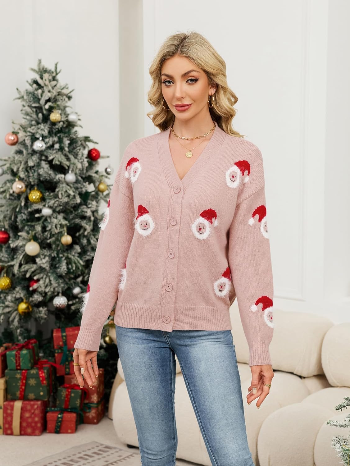 SunnyMelody Womens Christmas Funny Ugly Cardigan Sweater Winter 2025 Vacation Outfits Oversized Button Front Xmas Cardigans