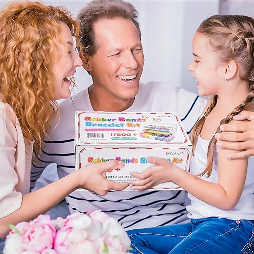 Miniatura 6 de Inscraft Más de 17500 bandas de goma con contenedor transparente de 3 capas, 28 colores, 600 clips en S, 352 cuentas, 40 colgantes de dibujos