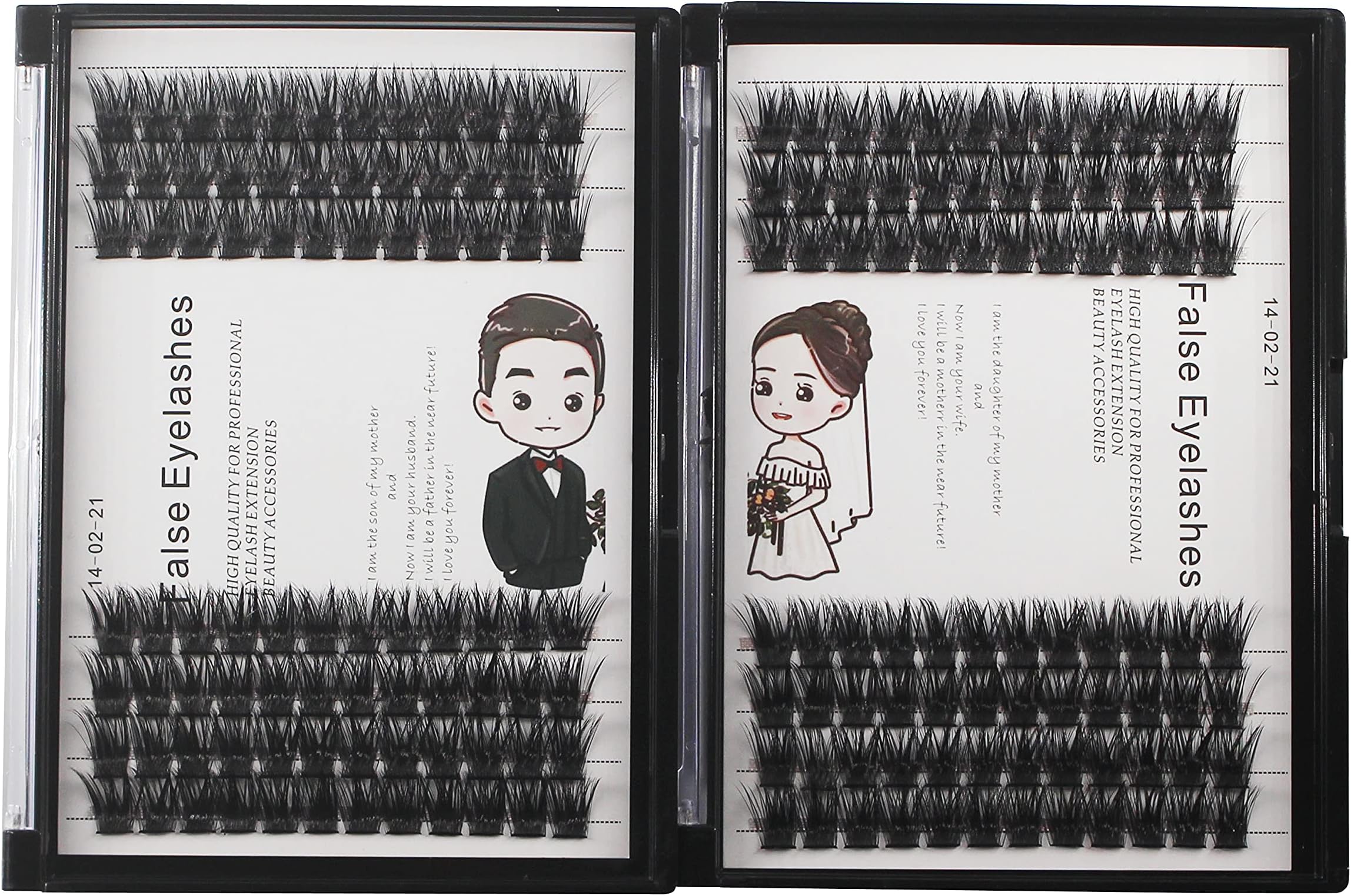 Bodermicner 2 Pack 168 Clusters D Curl 12mm+14mm/14mm+16mm Wholesale Hand Made DIY Wide Cluster Individual Lashes Faux Mink Eyelashes Private Label eyelash kit (14mm+16mm)