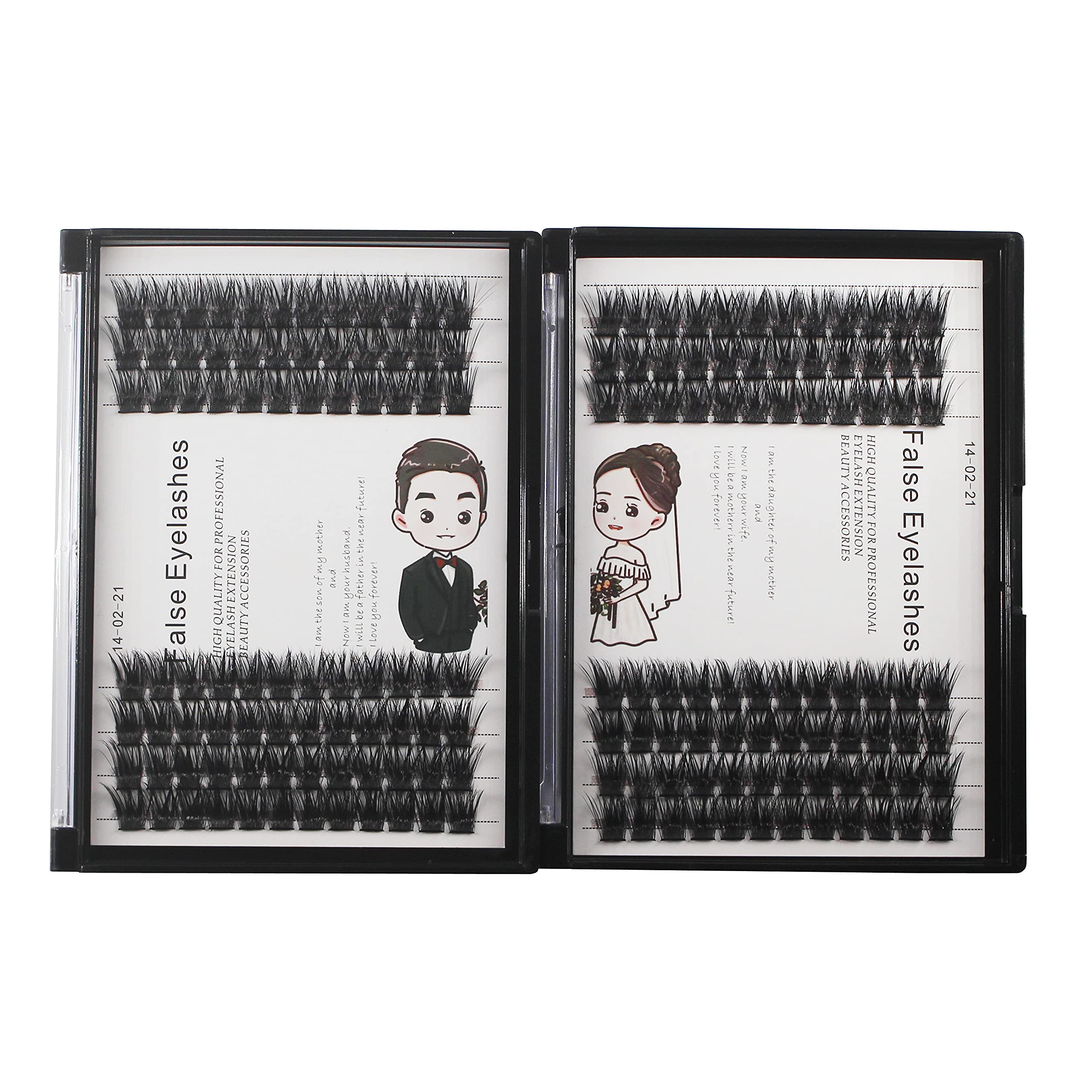 Bodermicner 2 Pack 168 Clusters D Curl 12mm+14mm/14mm+16mm Wholesale Hand Made DIY Wide Cluster Individual Lashes Faux Mink Eyelashes Private Label eyelash kit (14mm+16mm)