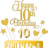 Lecferrarc 10th Birthday Cake Decorations, 10th Birthday Candles Cake Numeral Candles and Glitter Happy 10th Birthday Cake Toppers Set for Birthday Party Supplies (Gold)